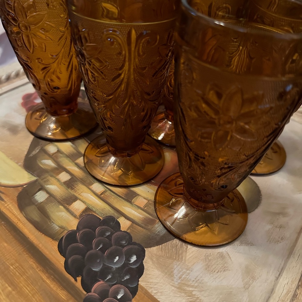 Vintage Tiara Amber Glass {Indiana} {Amber} 6 1/4 inch TALL Goblets - Picture 3 of 4